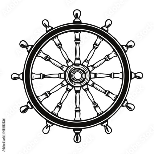 Classic Ship Wheel Nautical Illustration