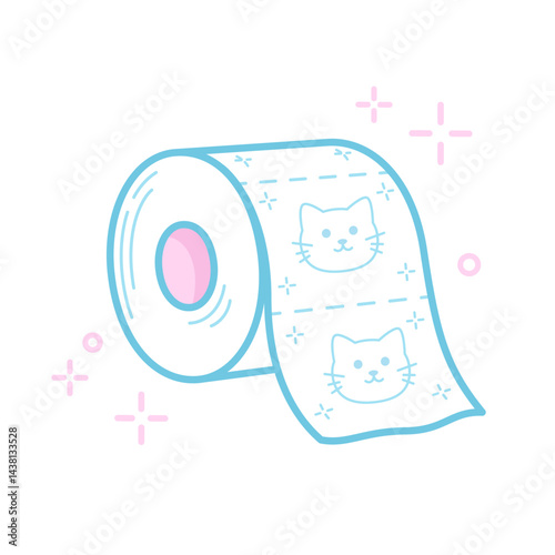 Toilet paper roll, cute kawaii cartoon style drawing, illustration