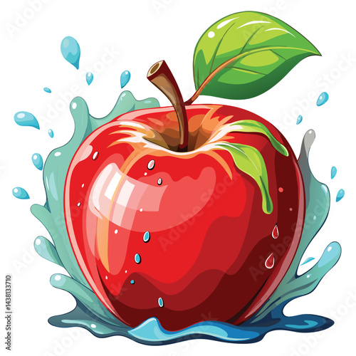 Red apple in water splash