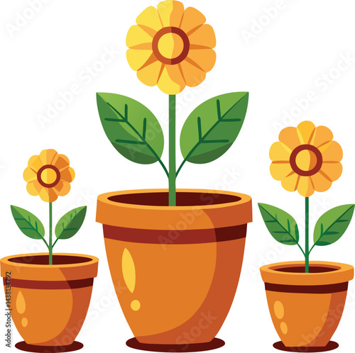 A yellow flower blossoms in a pot, a spring daisy adding floral color