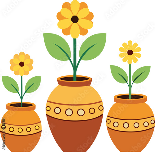 A yellow flower blossoms in a pot, a spring floral decoration showcasing nature's growth