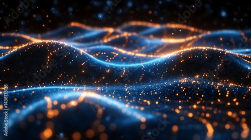 Abstract Blue And Orange Particle Wave Landscape