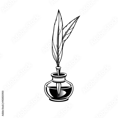 Quill Pen and Inkwell Vintage Illustration