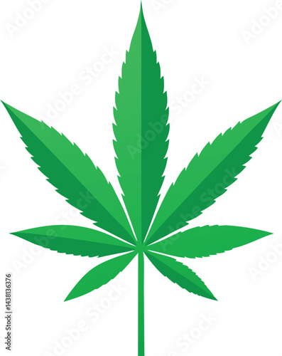 Green cannabis leaf vector illustration, an isolated herbal marihuana plant on white