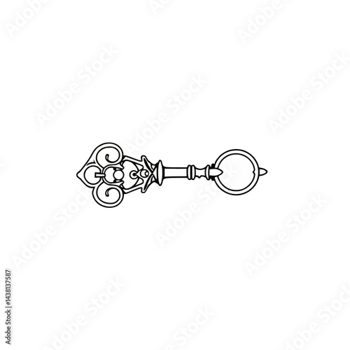 Ornate Antique Key Line Art Illustration