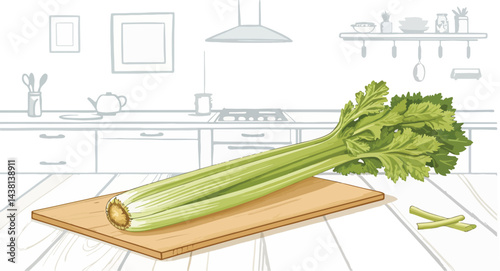 Celery on cutting board in kitchen vector design, Celery illustration vector design
