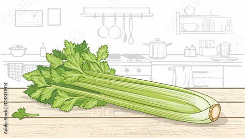 Celery illustration vector design, Celery on cutting board in kitchen vector design