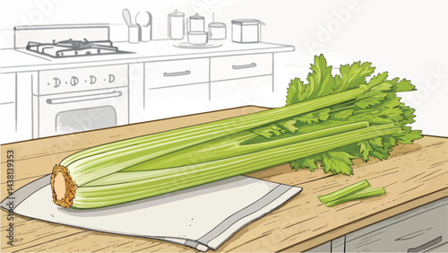 Celery on board in kitchen vector design, Celery vector design