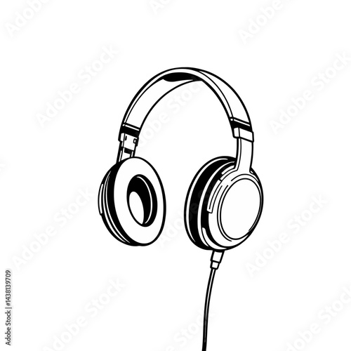 Line Art Illustration of Over Ear Headphones