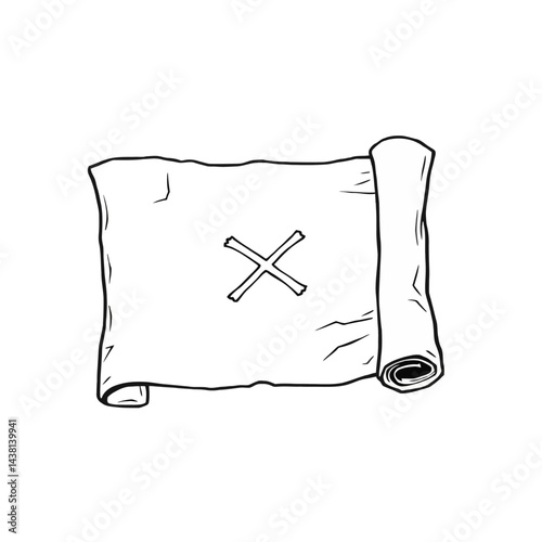 Treasure Map Illustration Rolled Parchment X Marks Spot
