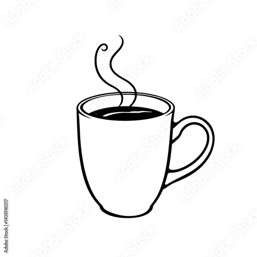 Hot Coffee Mug Line Art Illustration