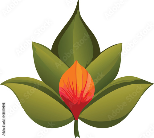 This is a vector illustration of a green lotus flower, a natural floral design element of spring