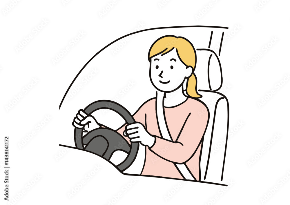 安全運転する女性ドライバーのイラスト