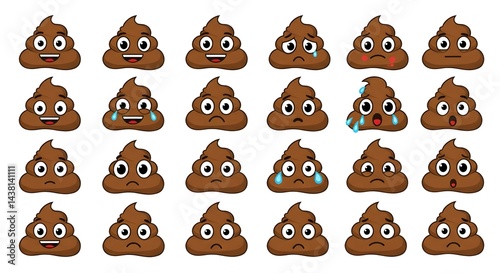 Poop Emoji Set Showing Happy, Sad, and Surprised Expressions