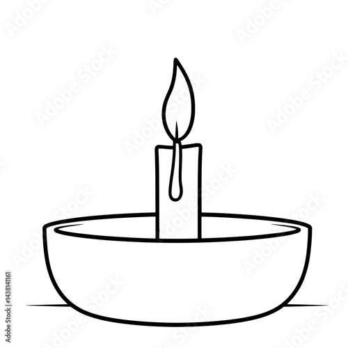 Simple Line Drawing of a Candle in a Bowl