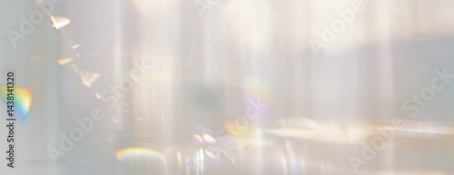 Abstract light patterns with ethereal glow, scattered vibrant rainbow refractions, prismatic visual effect on transparent background