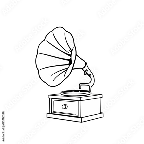 Vintage Gramophone Illustration Line Art