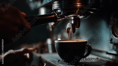 Wallpaper Mural Close up of espresso pouring into a dark gray cup from a professional espresso machine. Torontodigital.ca