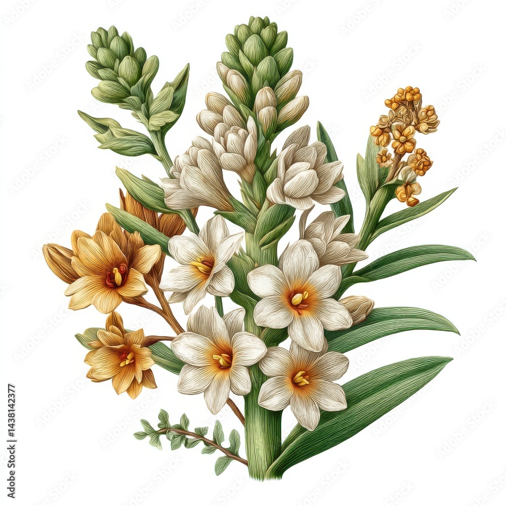 Fototapeta premium Cream And Yellow Flower Botanical Illustration