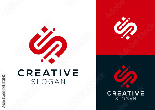Letter S with technology elements logo design for data or network