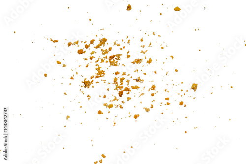 cookie crumbs scattered on white transparent background photo