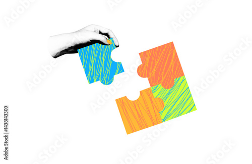 Halfton Hands With Puzzles Collage sticker  element  symbol of teamwork unity colleagues puzzle problem solving