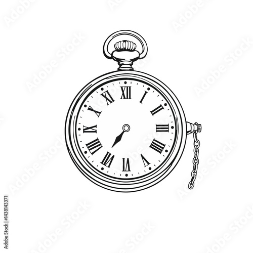 Vintage Pocket Watch with Roman Numerals Illustration