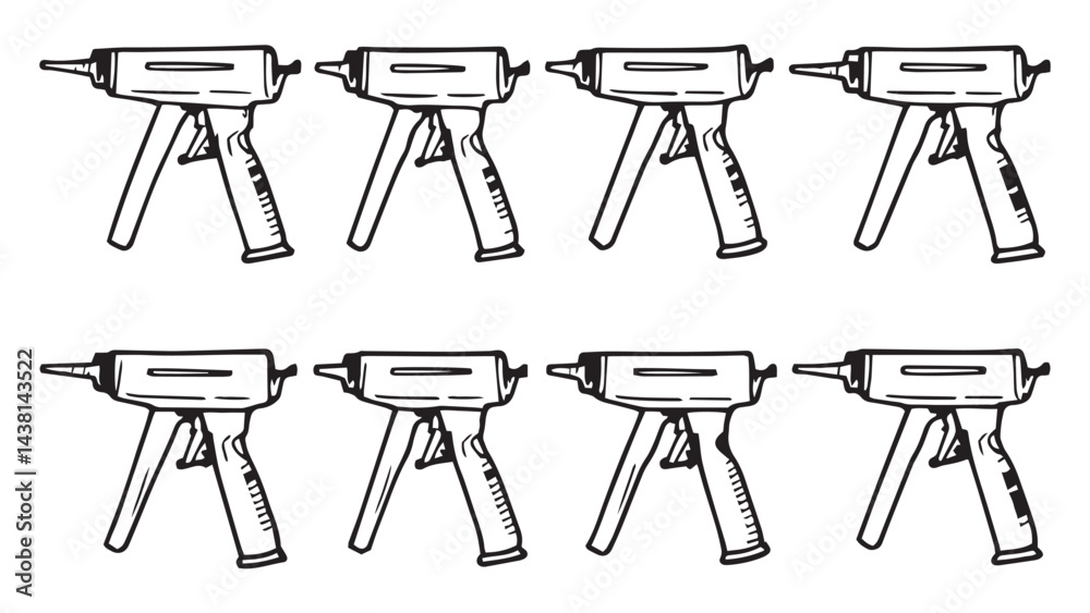 Caulk gun set line art Caulk gun set line art