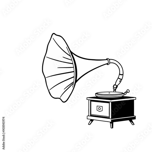 Vintage Gramophone Illustration Black and White