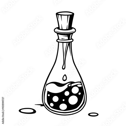 Black and White Illustration of a Potion Bottle