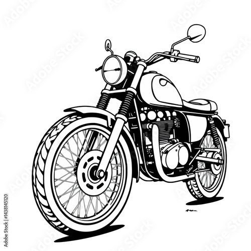 Classic Vintage Motorcycle Line Art Illustration