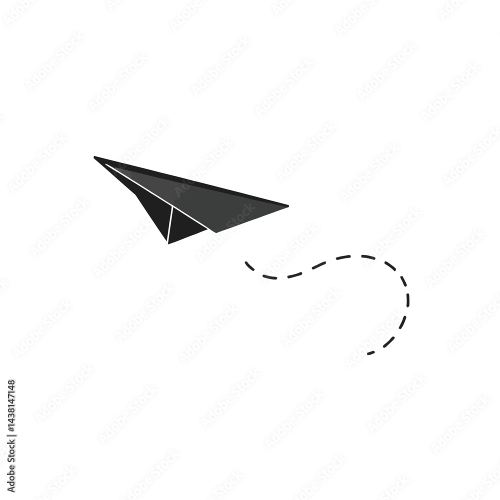Simple Black Paper Airplane in Flight with Dashed Trail Simple Black Paper Airplane in Flight with Dashed Trail