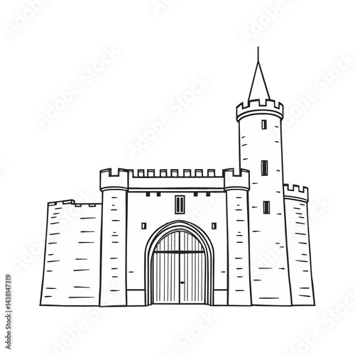 Castle Gatehouse Line Drawing Illustration