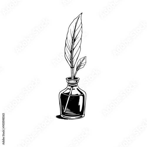 Elegant Quill Pen in Ink Bottle Illustration