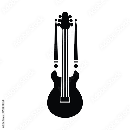 Silhouette of an electric guitar with drum sticks for a musical theme