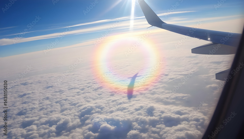 Obraz premium Airplane Window View Of Cloudscape With Rainbow Halo