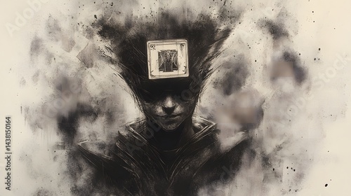 Mysterious Figure in Grayscale: An evocative black and white charcoal sketch of a person in a monochrome art style, shrouded in swirls of smoke, exuding an air of mystique, emotion, and deep thought.