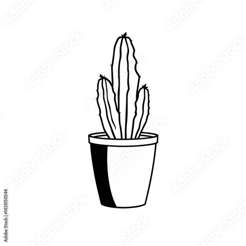 Cactus in Pot Line Art Illustration