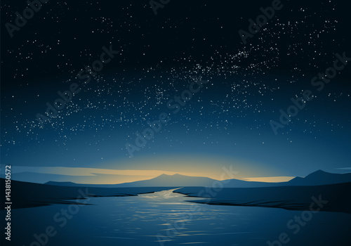 Breathtaking starry night at river