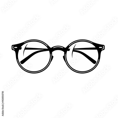 Round Eyeglasses Black and White Illustration