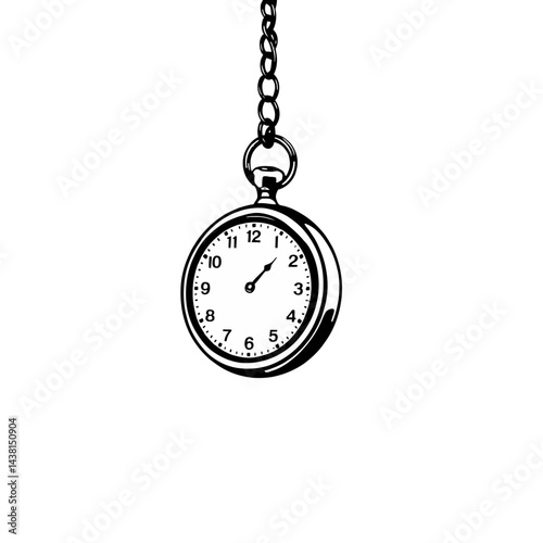 Vintage Pocket Watch Hanging on Chain Illustration