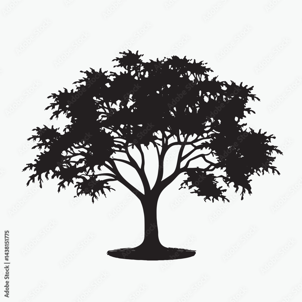 Obraz premium Green Medicinal Neem Tree Silhouette (In Black)