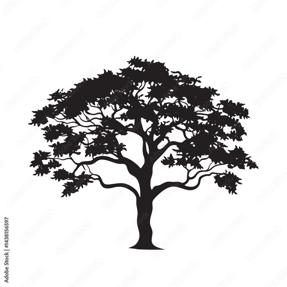 Obraz premium Neem Tree Silhouette Black and White Vector