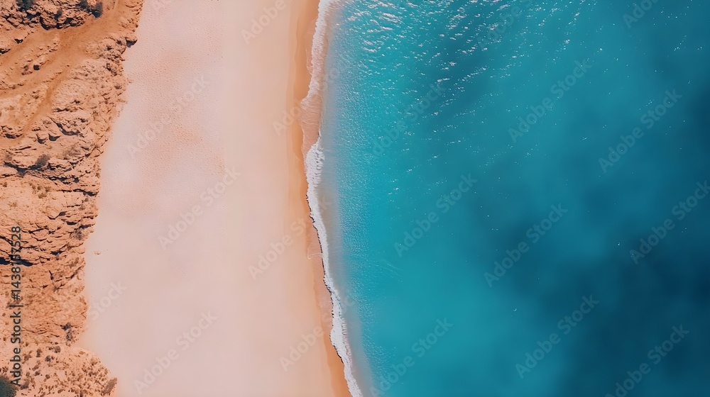 Fototapeta premium Aerial View of Pristine White Sand Beach and Turquoise Water