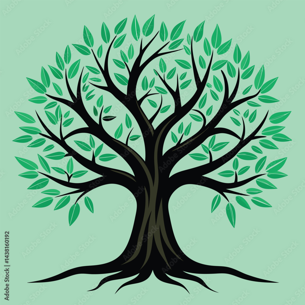 Obraz premium tree with bright green leaves vector illustration isolated on white background