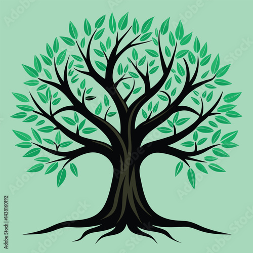 tree with bright green leaves vector illustration isolated on white background