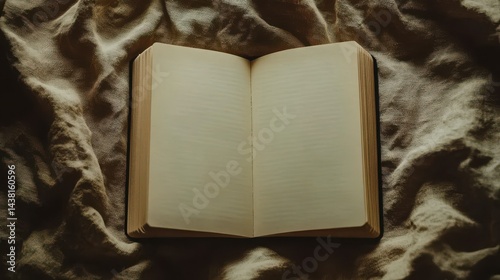 Open book resting on a soft, textured fabric surface.
