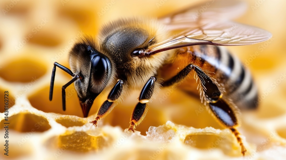 Honeybee on honeycomb Honeybee on honeycomb