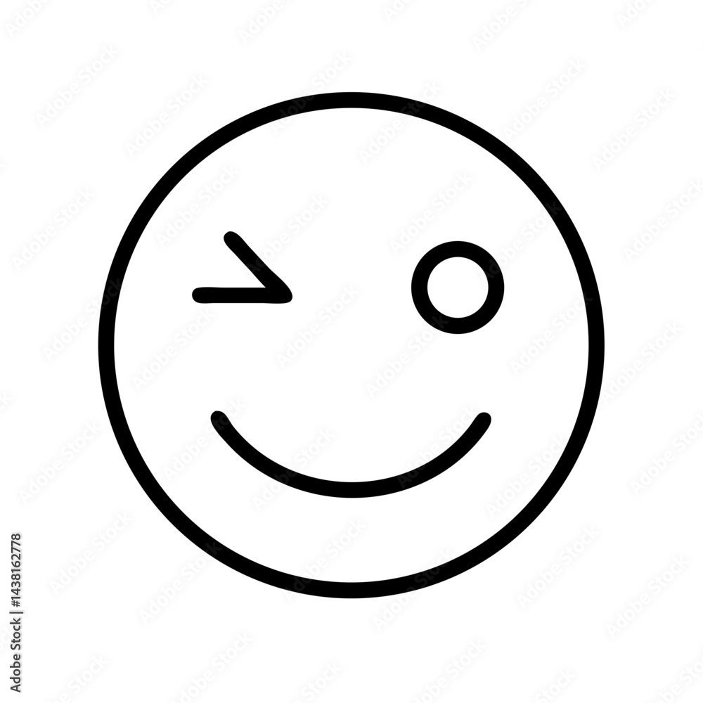Fototapeta premium wink emoji line art icon vector illustration