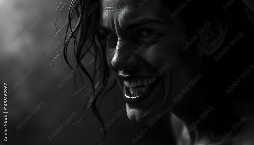 Mysterious Creepy Smile in Dark Atmosphere Mysterious Creepy Smile in Dark Atmosphere